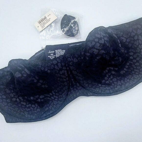 Soma Eva Unlined Strapless Bra Size 42D Black Animal Jacquard Adjustable NEW! - Picture 2 of 7